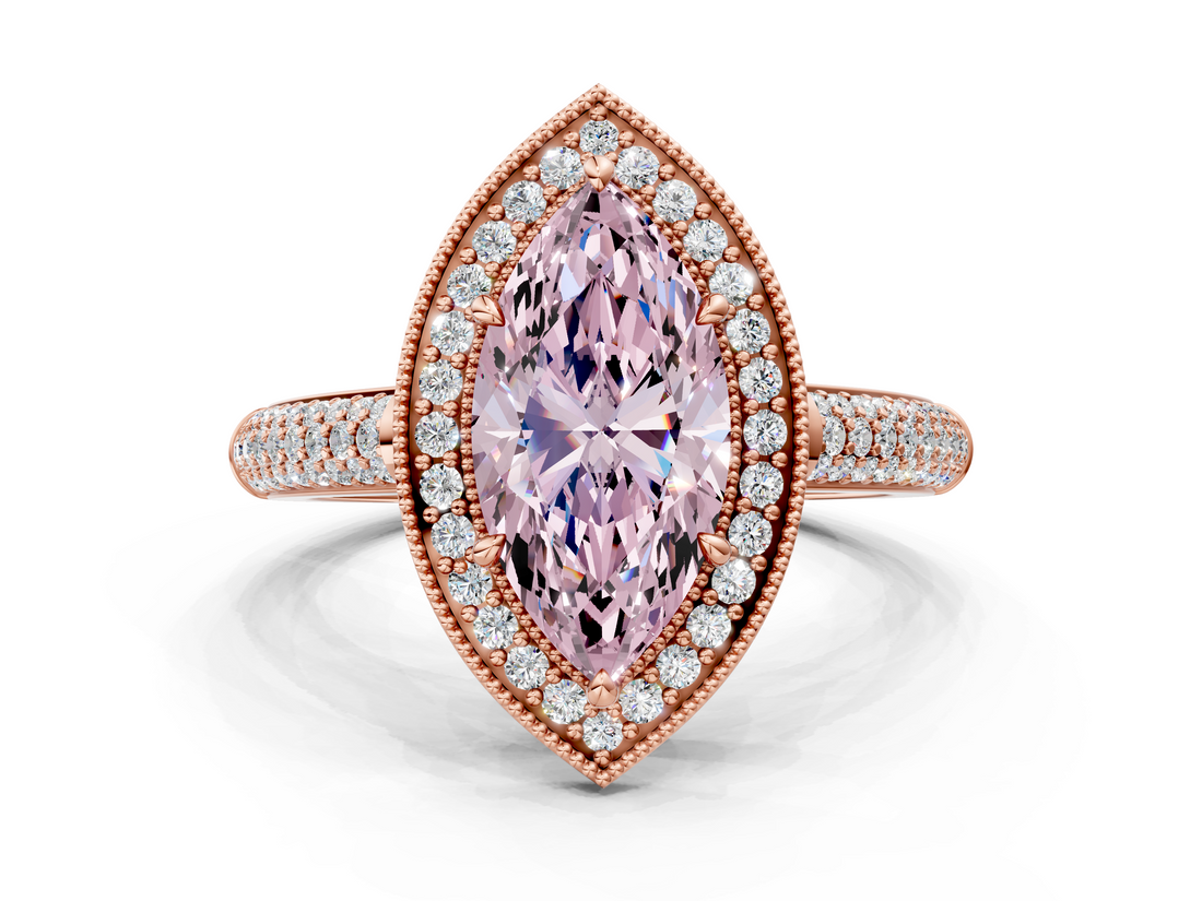 Rose gold Fancy Pink Marquise  Cut Halo Diamond Pave Band with Four-Prong Setting_37