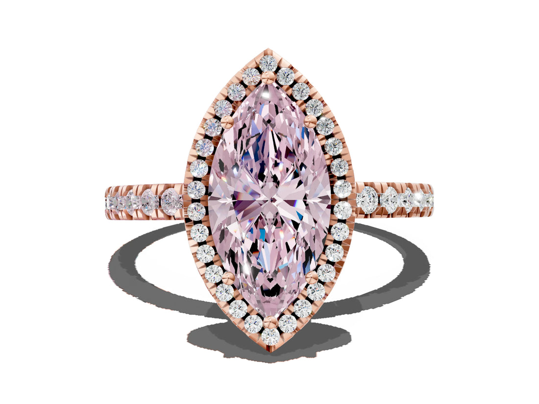 Rose gold Fancy Pink Marquise Cut Halo Diamond Pave Band with Prong Setting