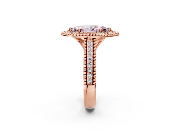 Rose Gold Marquise Beaded Halo Engagement Ring Setting for Fancy Pink Center with Pave