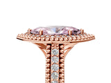 Rose gold Fancy Pink Marquise Cut Halo Diamond Ring with Beaded Split Shank and Four-Prong Setting_5