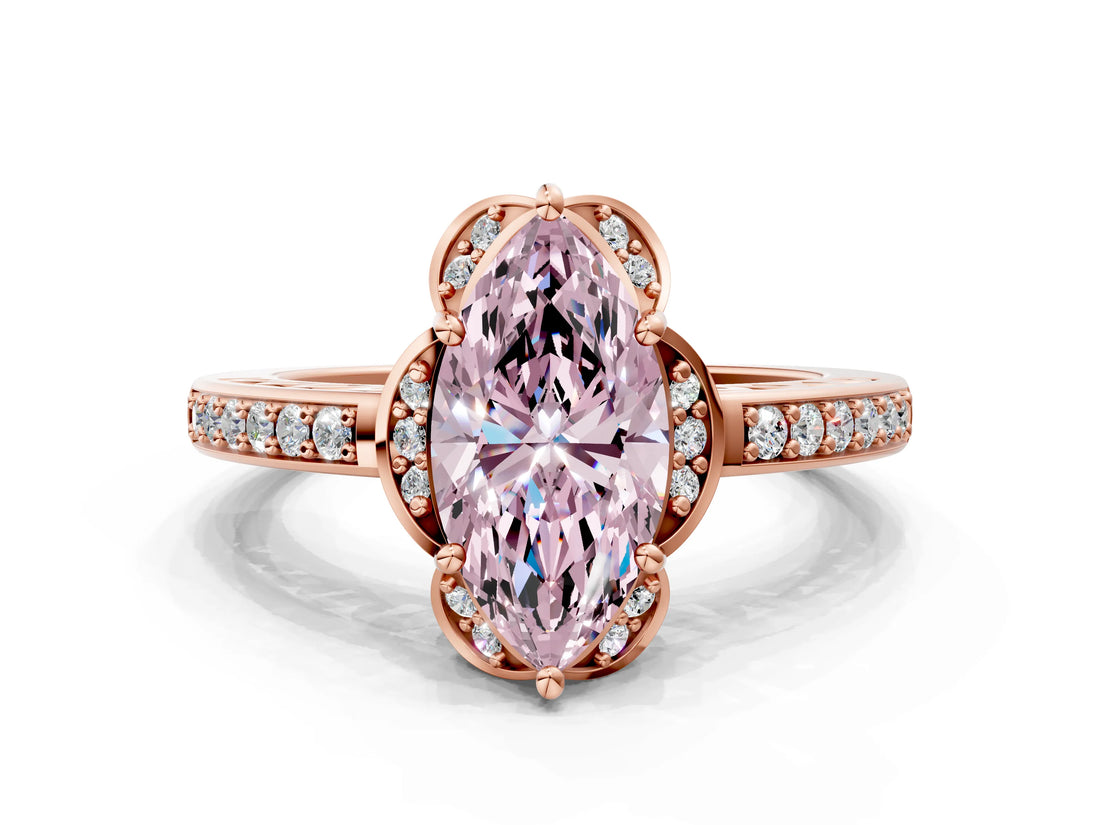 Rose gold Fancy Pink Marquise  Cut Halo Diamond Ring with Channel Set Band and Four-Prong Setting_32