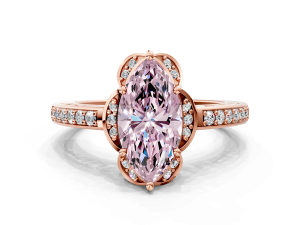 Rose gold Fancy Pink Marquise  Cut Halo Diamond Ring with Channel Set Band and Four-Prong Setting
