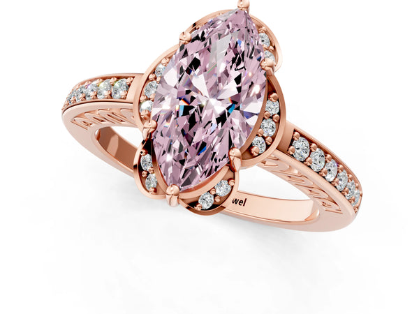 Rose gold Fancy Pink Marquise  Cut Halo Diamond Ring with Channel Set Band and Four-Prong Setting