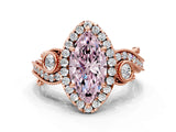 Rose gold Fancy Pink Marquise Cut Halo Diamond Ring with Milgrain and Bezel Accents on a Split Shank Band_12