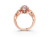 Rose gold Fancy Pink Marquise Cut Halo Diamond Ring with Milgrain and Bezel Accents on a Split Shank Band_15