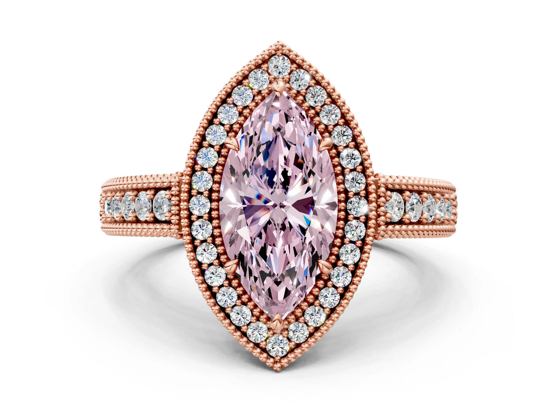 Rose gold Fancy Pink Marquise  Cut Halo Diamond Ring with Pavé Band and Four-Prong Setting_69