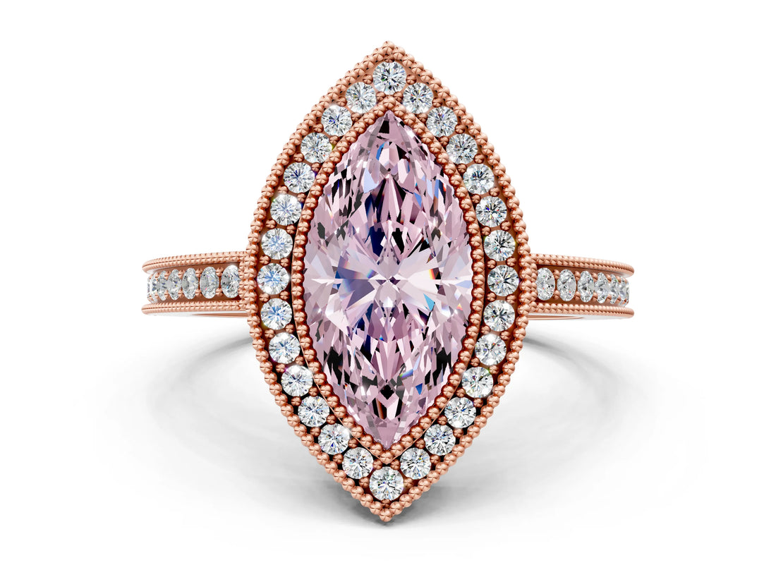 Rose gold Fancy Pink Marquise  Cut Halo Diamond Ring with Pavé Band and Milgrain Prong Setting_33
