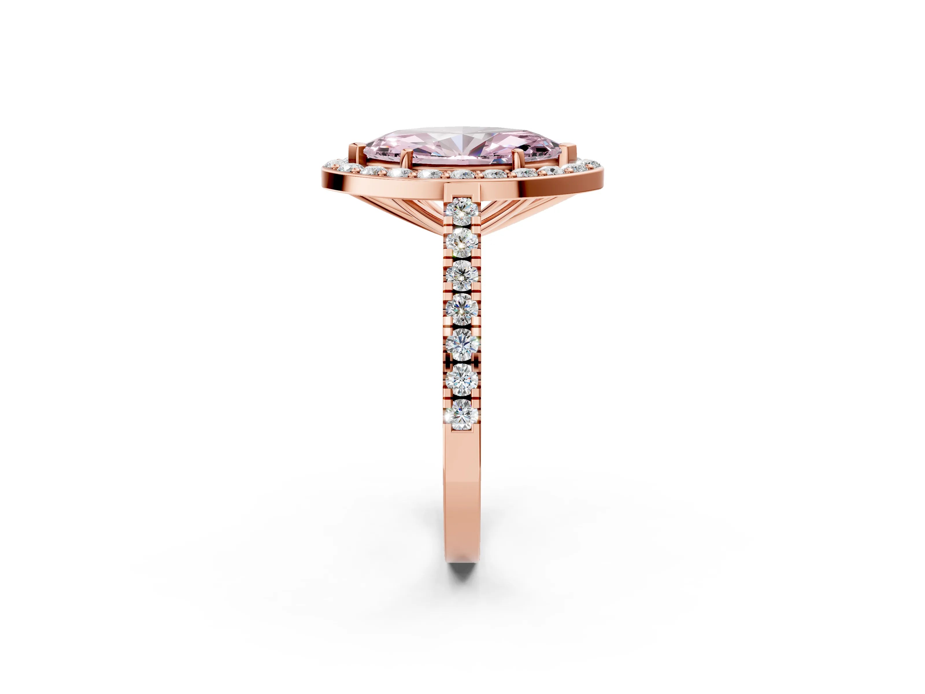 Rose gold Fancy Pink Marquise Cut Halo Diamond Ring with Pavé Band and Three-Prong Setting_2