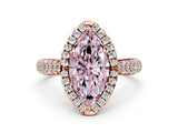 Rose gold Fancy Pink Marquise Cut Halo Diamond Ring with Pavé Band
