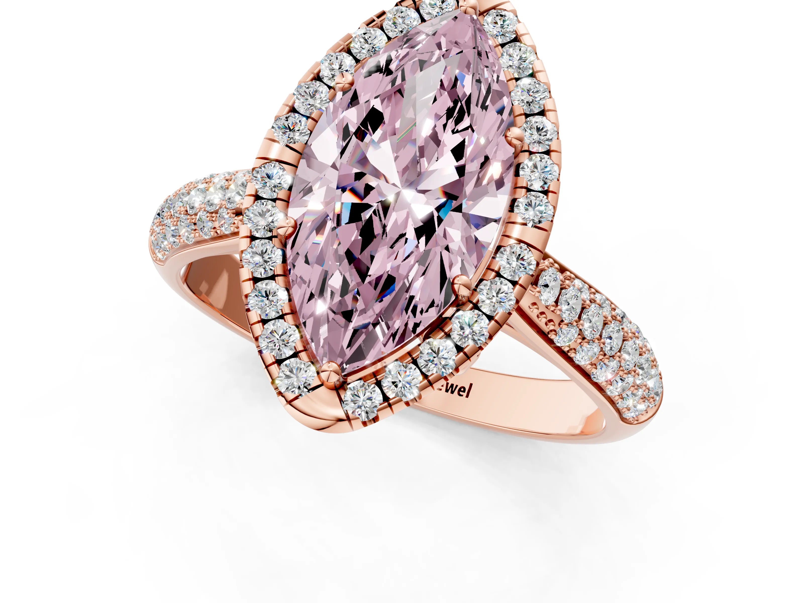 Rose gold Fancy Pink Marquise Cut Halo Diamond Ring with Pavé Band_1