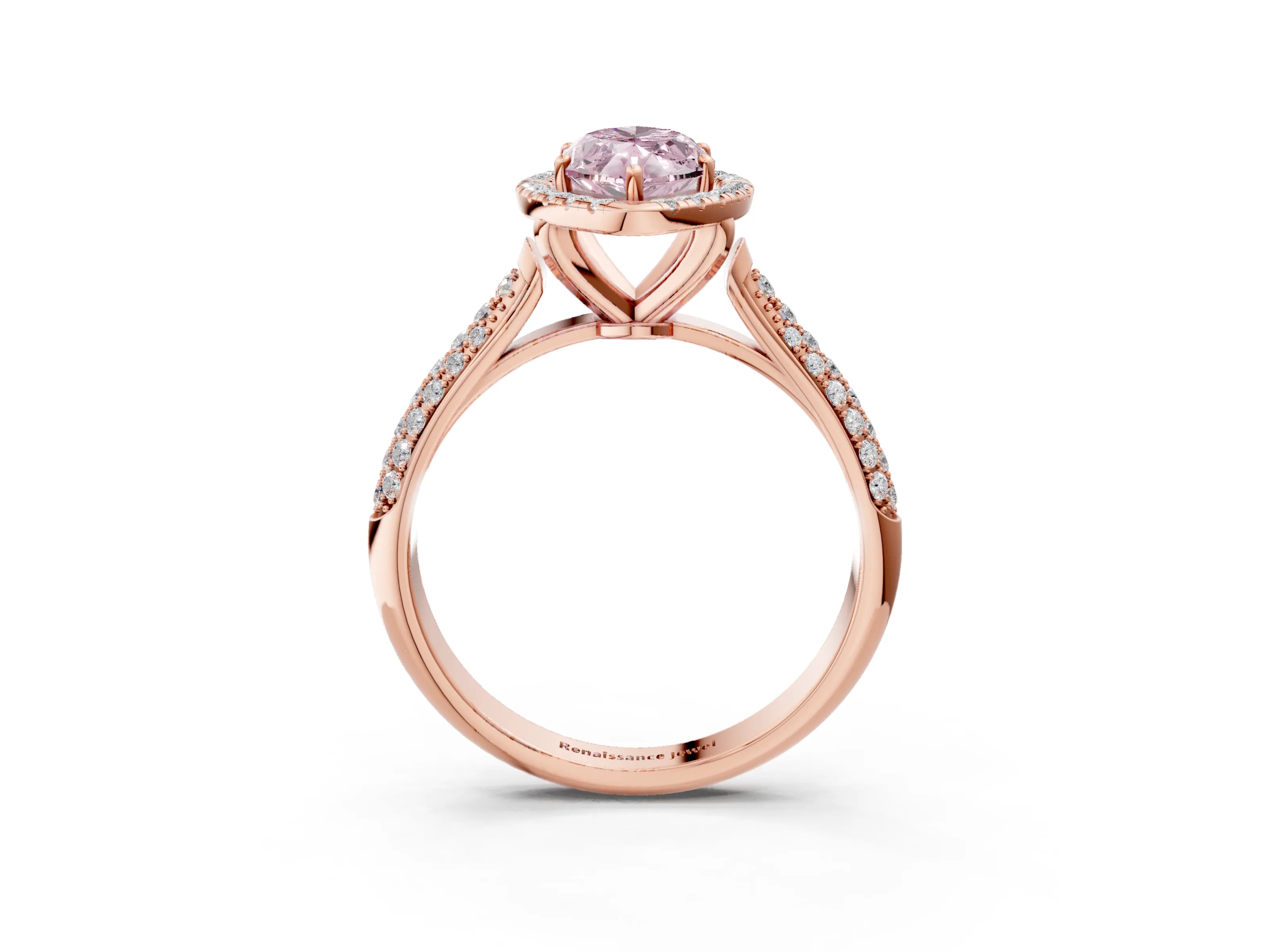 Rose gold Fancy Pink Marquise Cut Halo Diamond Ring with Pavé Band_3