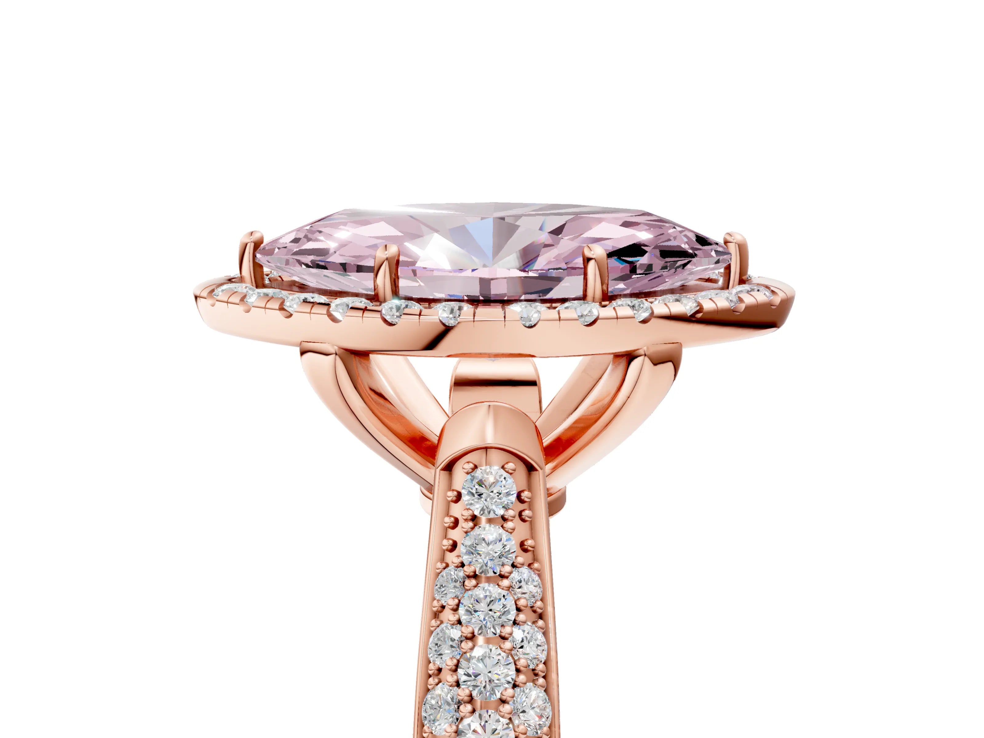 Rose gold Fancy Pink Marquise Cut Halo Diamond Ring with Pavé Band_5