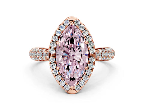 Rose gold Fancy Pink Marquise Cut Halo Diamond Ring with Pavé Band