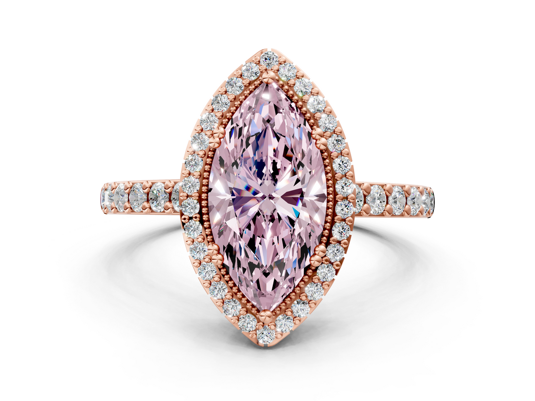 Rose gold Fancy Pink Marquise  Cut Halo Diamond Ring with Pave Band and Four-Prong Setting_24