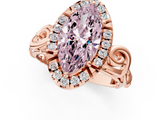 Rose gold Fancy Pink Marquise  Cut Halo Diamond Ring with Scrollwork Band and Four-Prong Setting_101