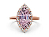 Rose gold Fancy Pink Marquise Cut Halo Diamond Ring with Solitaire Band and Prong Setting