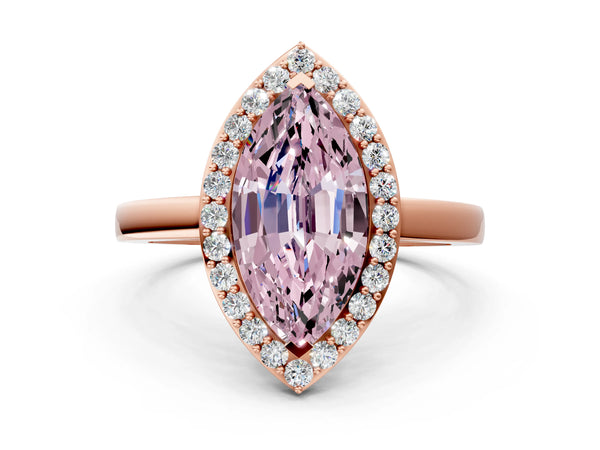 Rose gold Fancy Pink Marquise Cut Halo Diamond Ring with Solitaire Band and Prong Setting