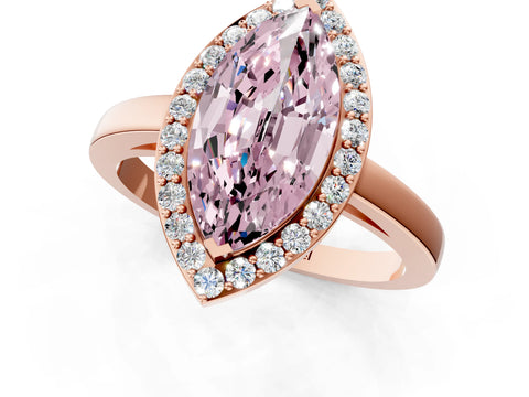 Rose gold Fancy Pink Marquise Cut Halo Diamond Ring with Solitaire Band and Prong Setting_1