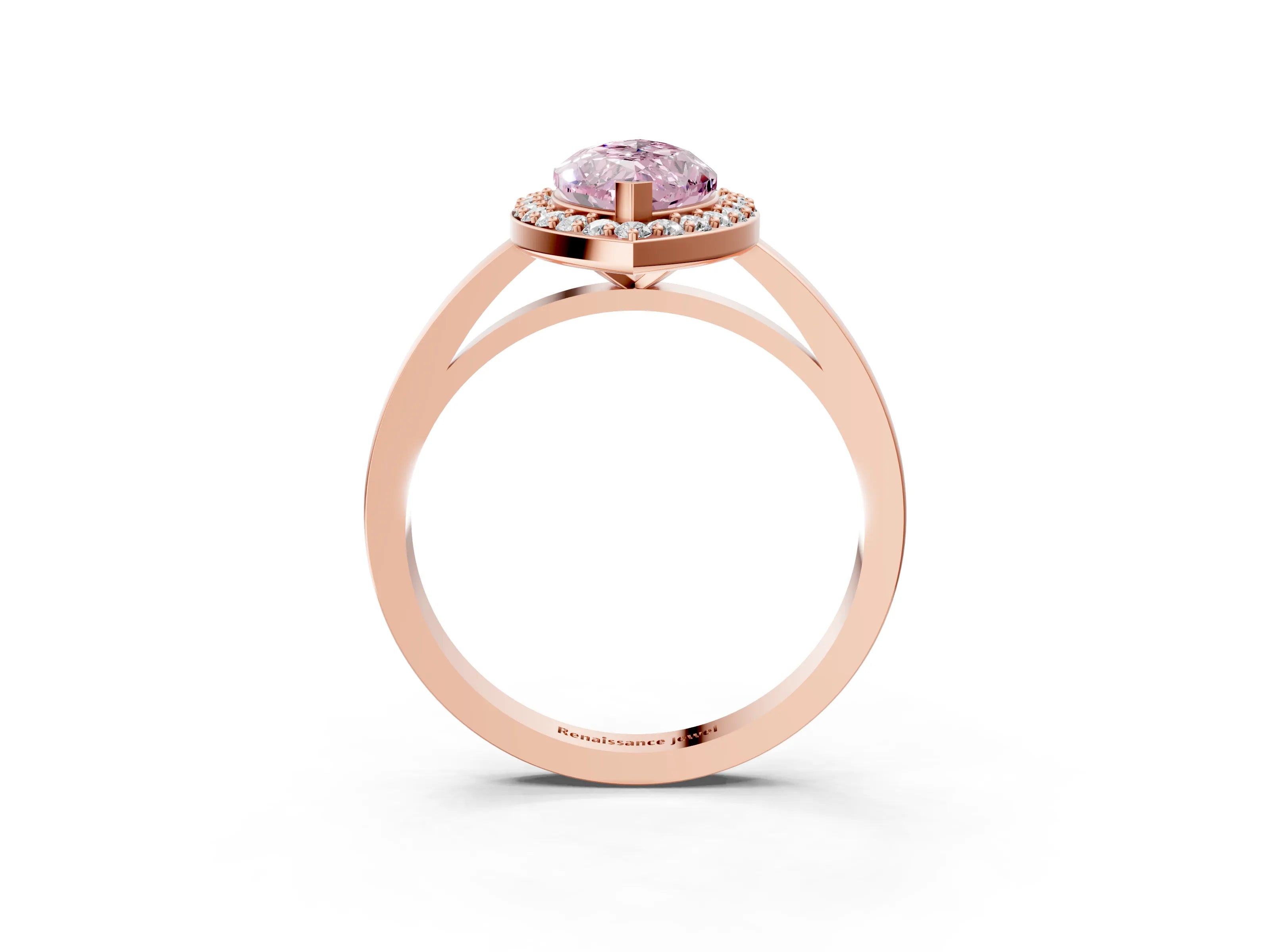 Rose gold Fancy Pink Marquise Cut Halo Diamond Ring with Solitaire Band and Prong Setting_3