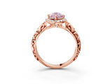 Rose gold Fancy Pink Marquise Cut Halo Diamond Solitaire with Filigree Band and Four-Prong Setting_3