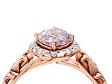 Rose gold Fancy Pink Marquise Cut Halo Diamond Solitaire with Filigree Band and Four-Prong Setting_4