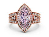 Rose gold Fancy Pink Marquise Cut Halo Diamond Split Shank Ring with Prong Setting