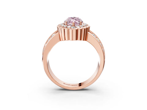 Rose gold Fancy Pink Marquise Cut Halo Diamond Split Shank Ring with Scalloped Prong Setting_3
