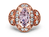 Rose gold Fancy Pink Marquise Cut Halo Milgrain Diamond Engagement Ring with Leaf Band and Four-Prong Setting