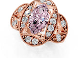 Rose gold Fancy Pink Marquise Cut Halo Milgrain Diamond Engagement Ring with Leaf Band and Four-Prong Setting_1