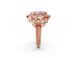 Rose gold Fancy Pink Marquise Cut Halo Milgrain Diamond Engagement Ring with Leaf Band and Four-Prong Setting_2