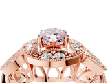 Rose gold Fancy Pink Marquise Cut Halo Milgrain Diamond Engagement Ring with Leaf Band and Four-Prong Setting_4