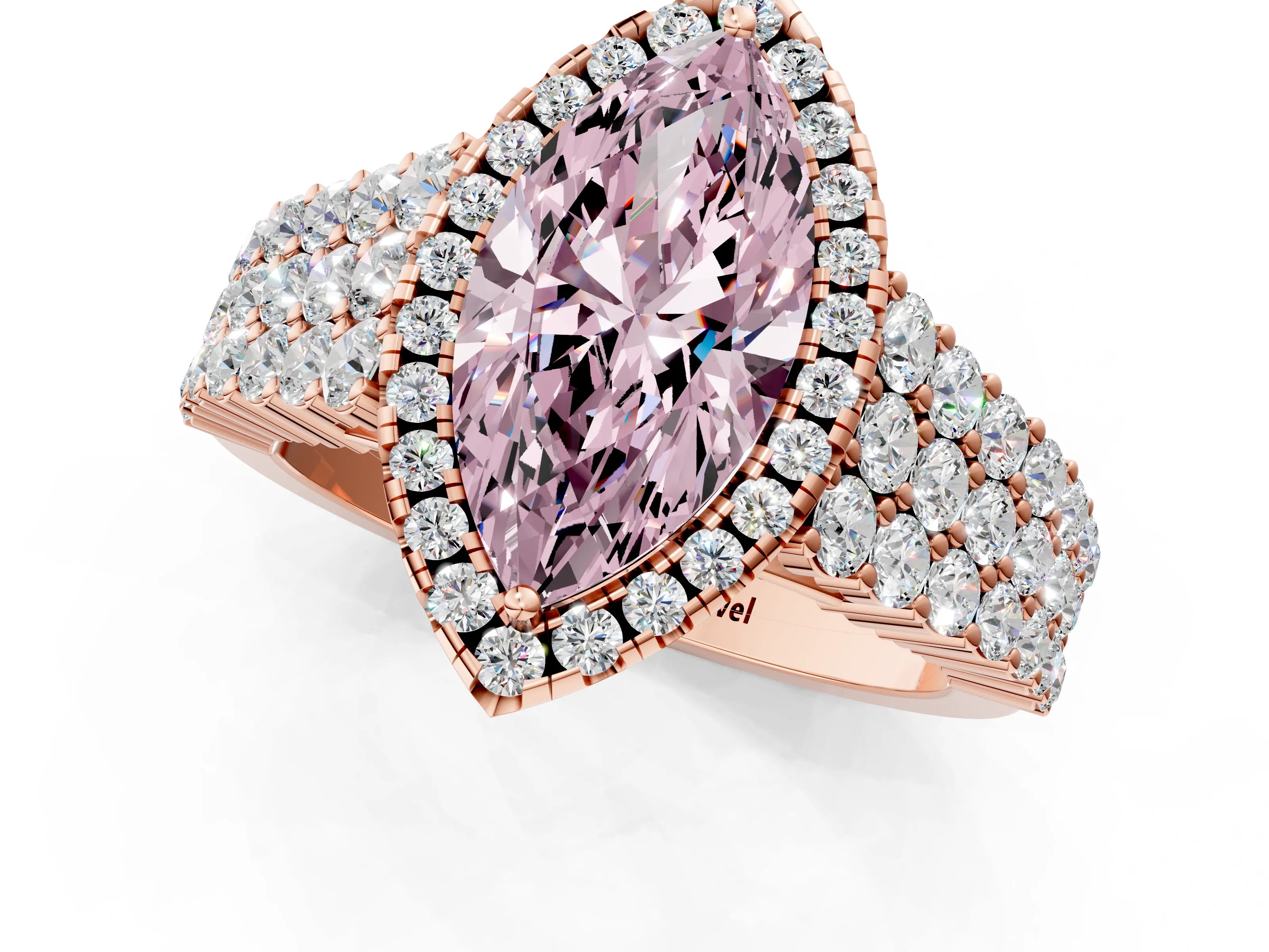 Rose gold Fancy Pink Marquise Cut Halo Pavé Diamond Engagement Ring with Split Shank and Four-Prong Setting_4
