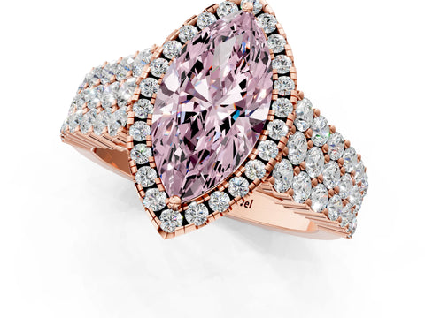 Rose gold Fancy Pink Marquise Cut Halo Pavé Diamond Engagement Ring with Split Shank and Four-Prong Setting_4