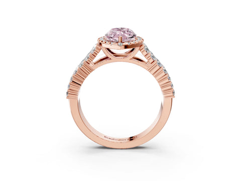 Rose gold Fancy Pink Marquise Cut Halo Pavé Diamond Engagement Ring with Split Shank and Four-Prong Setting_6