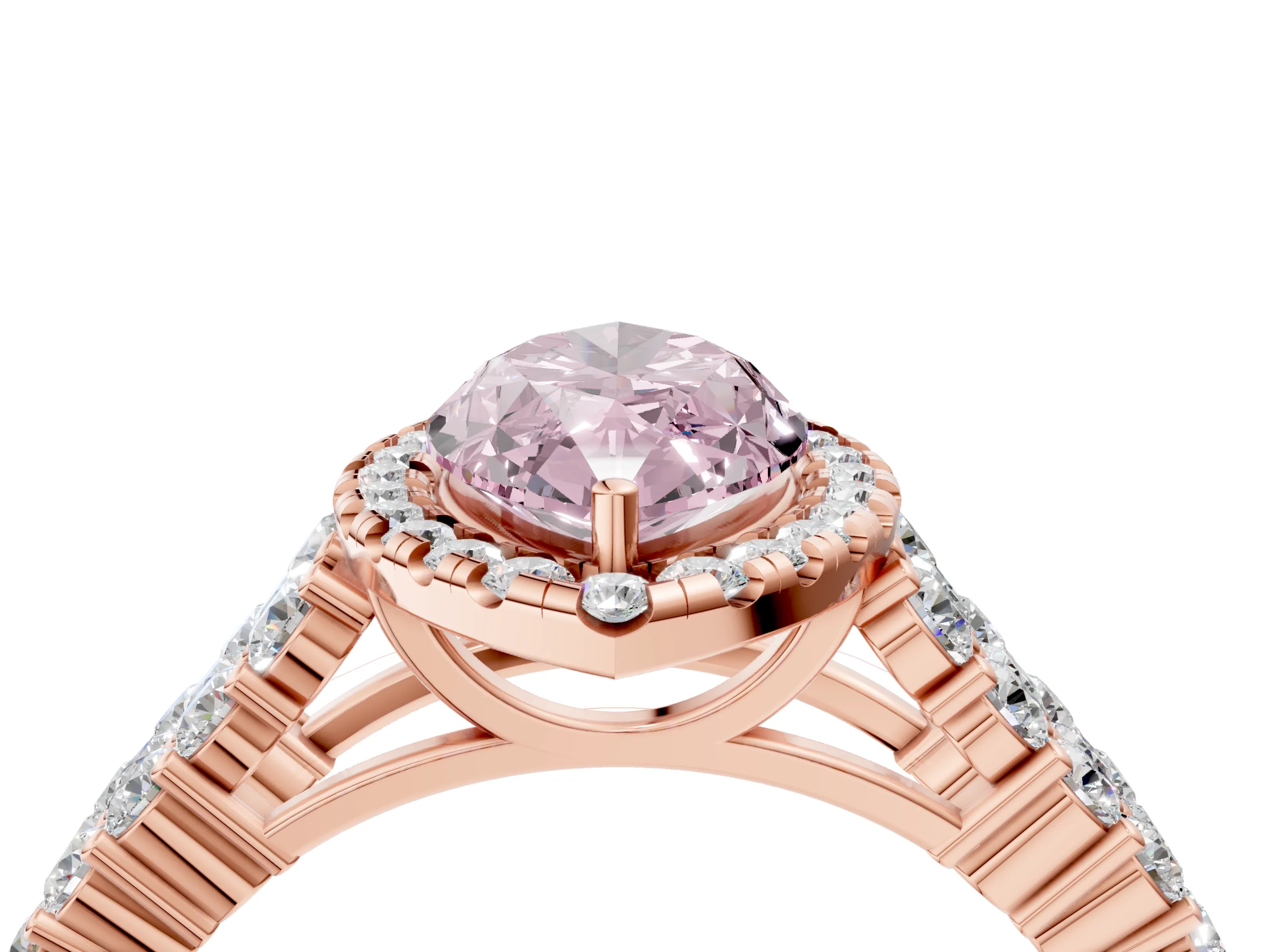 Rose gold Fancy Pink Marquise Cut Halo Pavé Diamond Engagement Ring with Split Shank and Four-Prong Setting_7