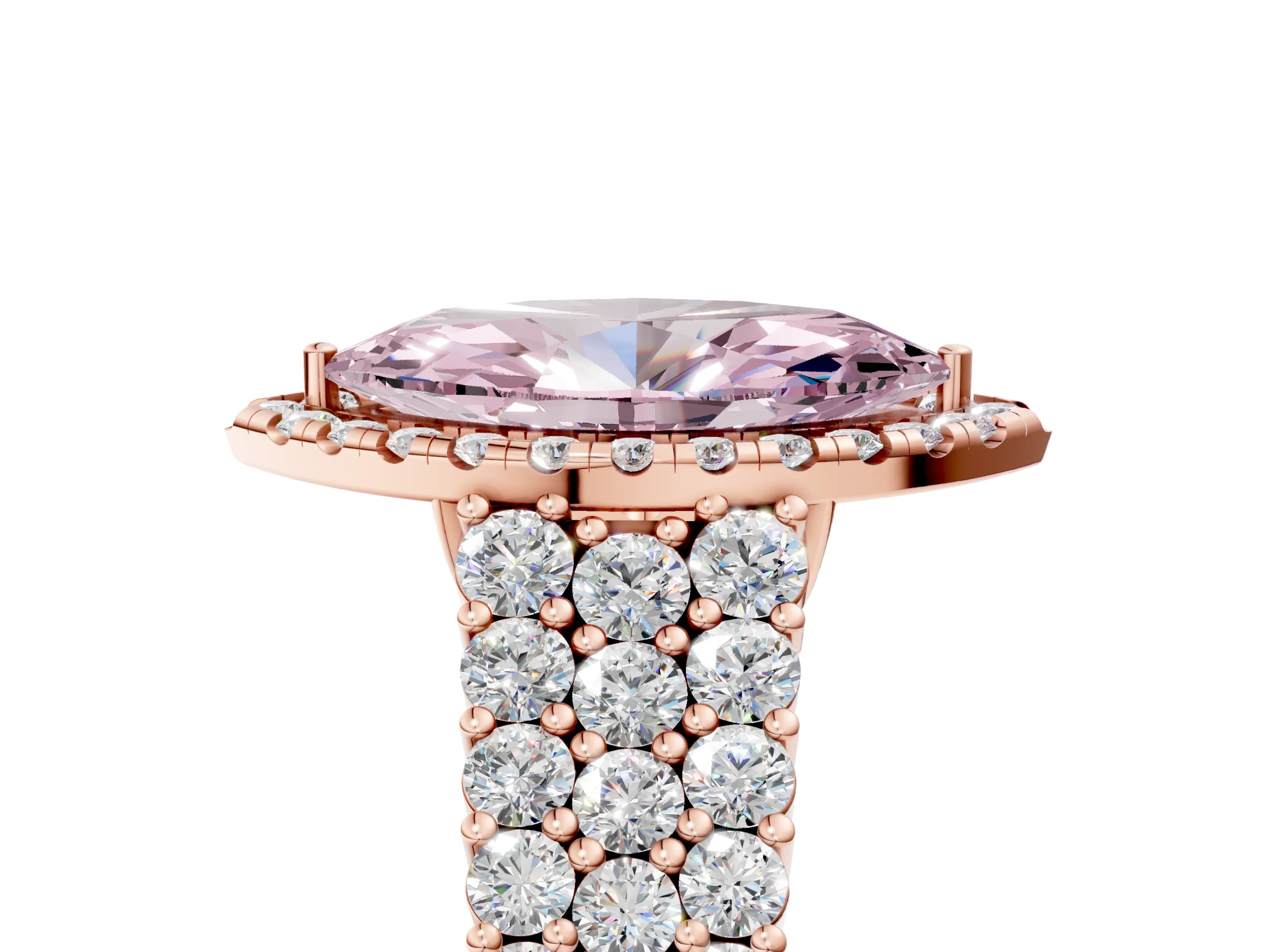 Rose gold Fancy Pink Marquise Cut Halo Pavé Diamond Engagement Ring with Split Shank and Four-Prong Setting_8