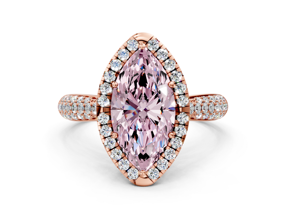 Rose gold Fancy Pink Marquise  Cut Halo Pave Band Four-Prong Setting Ring_36