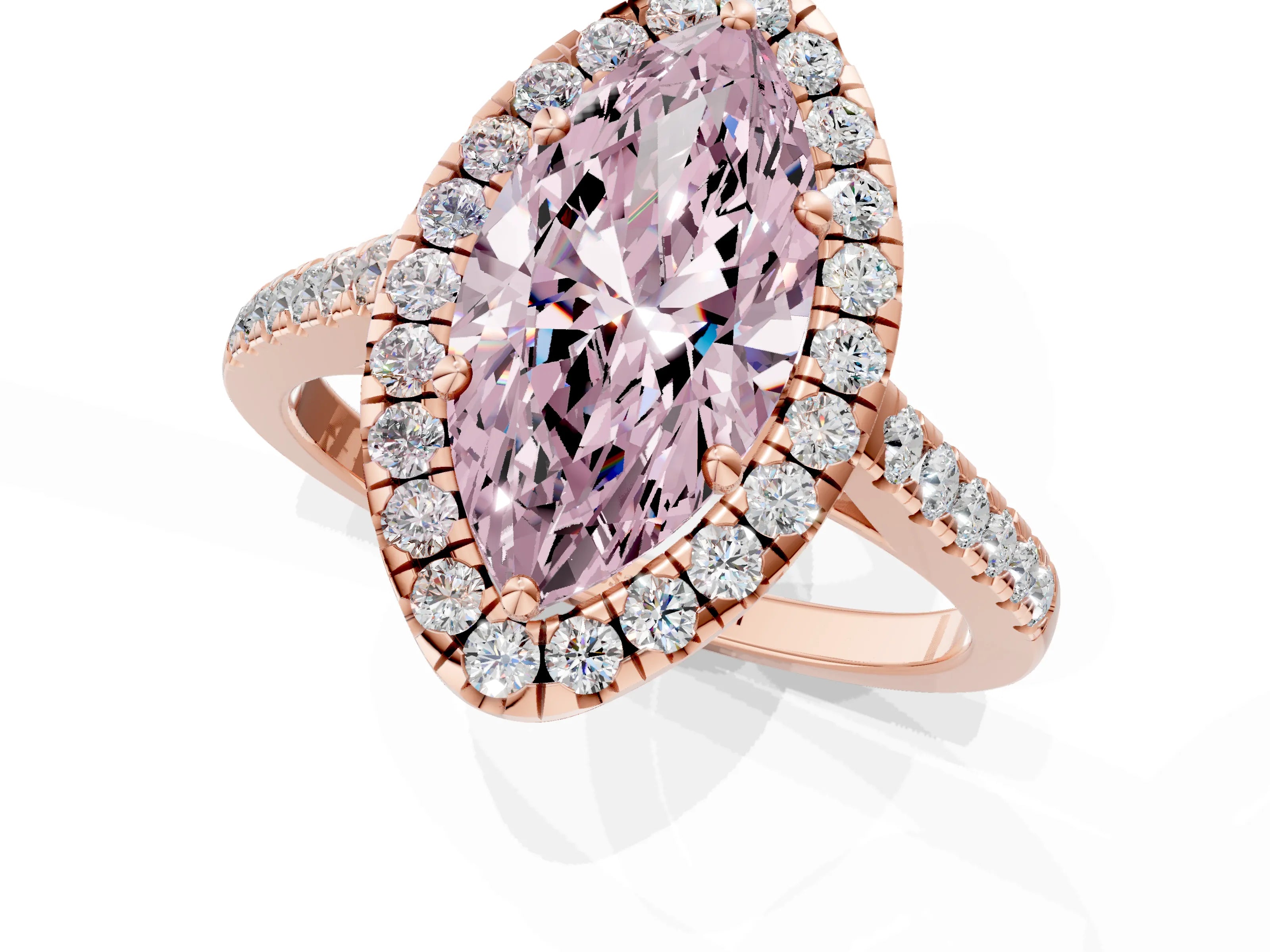 Rose gold Fancy Pink Marquise Cut Halo Pave Diamond Engagement Ring with Four-Prong Setting_1