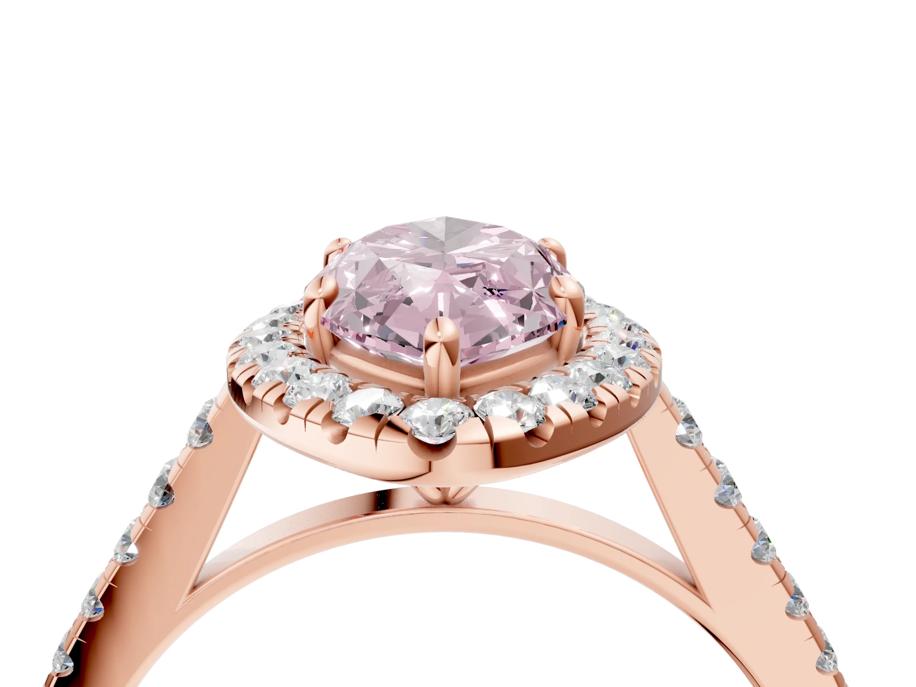 Rose gold Fancy Pink Marquise Cut Halo Pave Diamond Engagement Ring with Four-Prong Setting_4