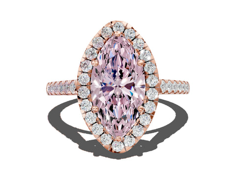 Rose gold Fancy Pink Marquise Cut Halo Pave Diamond Engagement Ring with Four-Prong Setting