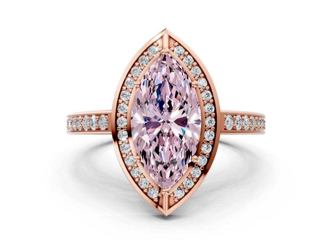 Rose gold Fancy Pink Marquise  Cut Halo Pave Split Shank Prong Setting Ring_31