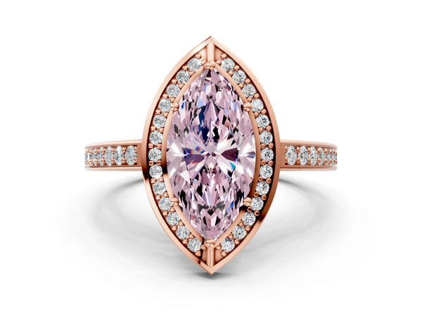 Rose gold Fancy Pink Marquise  Cut Halo Pave Split Shank Prong Setting Ring