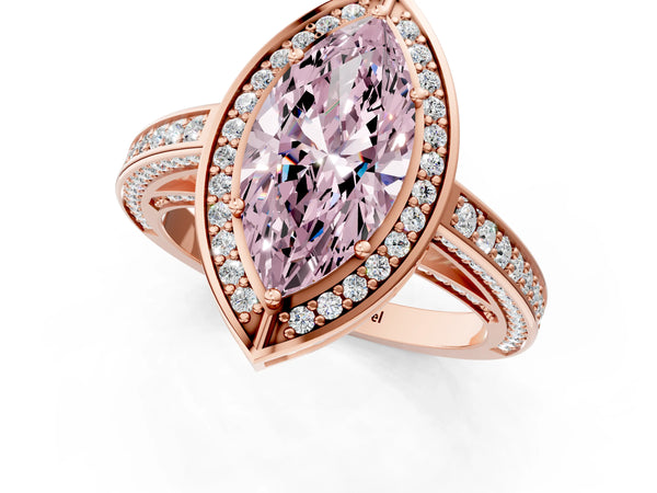 Rose gold Fancy Pink Marquise  Cut Halo Pave Split Shank Prong Setting Ring
