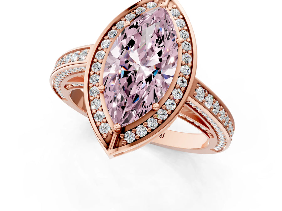 Rose gold Fancy Pink Marquise  Cut Halo Pave Split Shank Prong Setting Ring