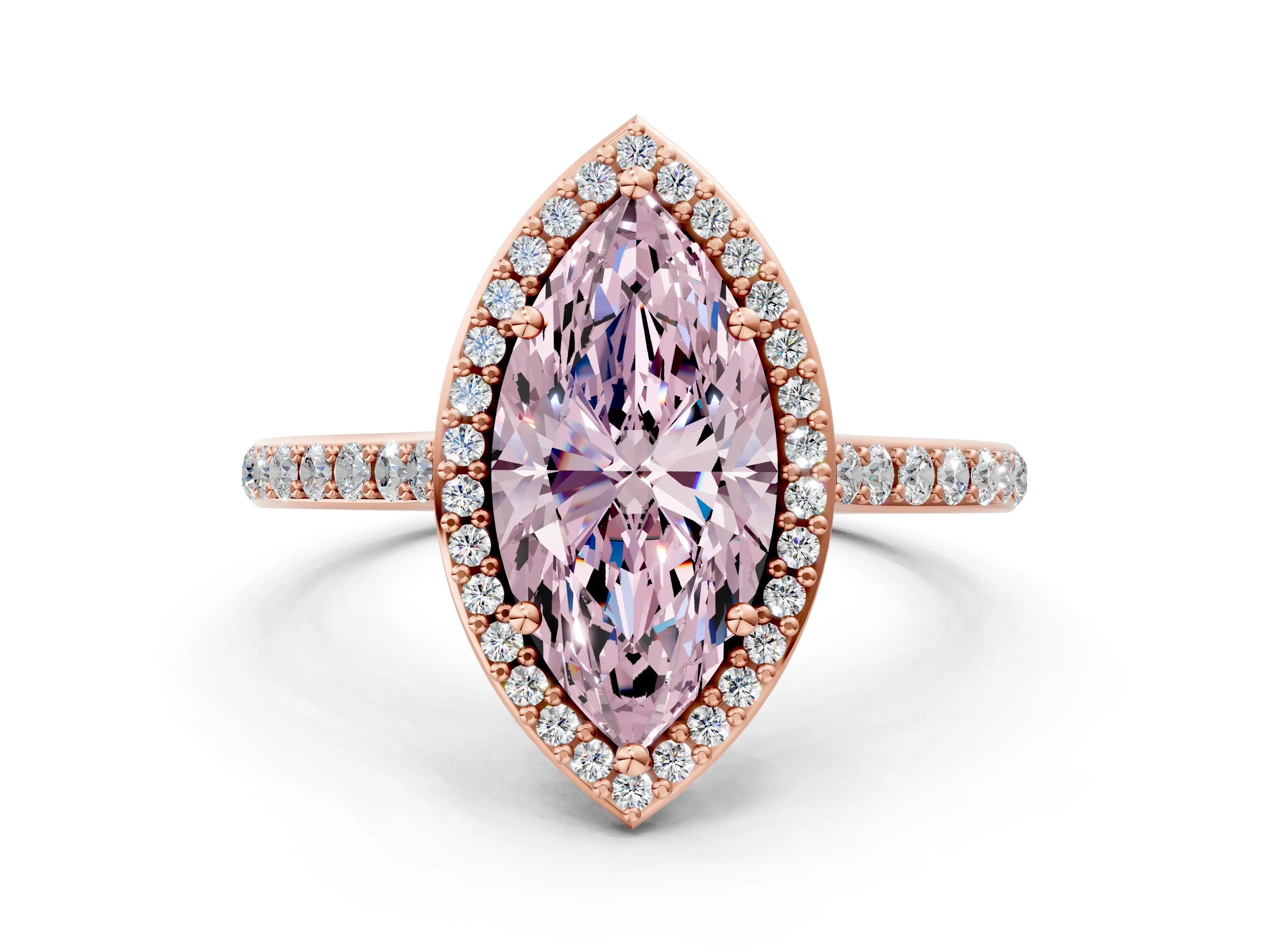 Rose gold Fancy Pink Marquise Cut Halo Round Diamond Pavé Band with Four-Prong Setting_3