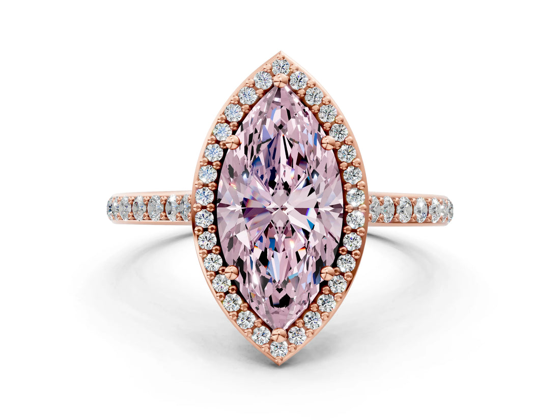 Rose gold Fancy Pink Marquise Cut Halo Round Diamond Pavé Band with Four-Prong Setting_3