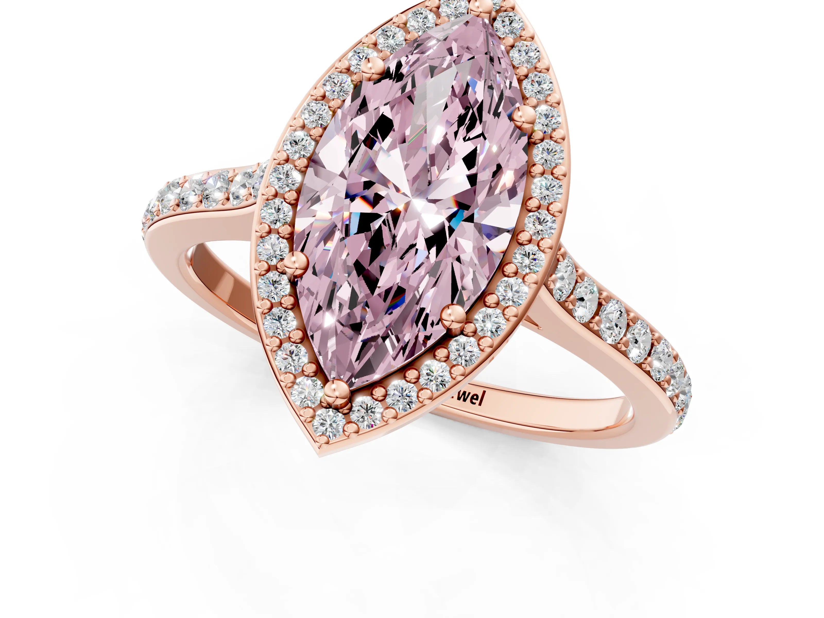 Rose gold Fancy Pink Marquise Cut Halo Round Diamond Pavé Band with Four-Prong Setting_4