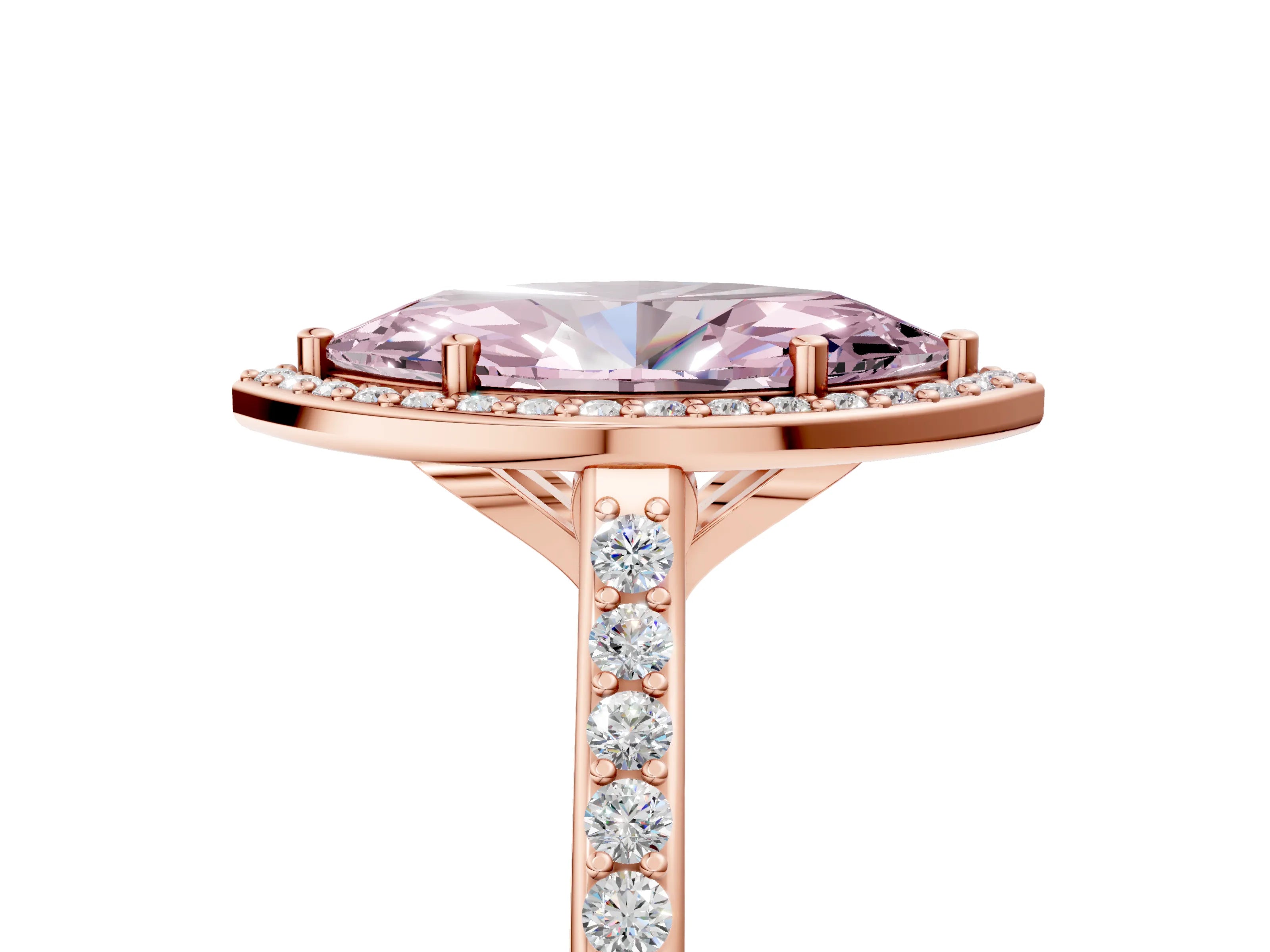 Rose gold Fancy Pink Marquise Cut Halo Round Diamond Pavé Band with Four-Prong Setting_8