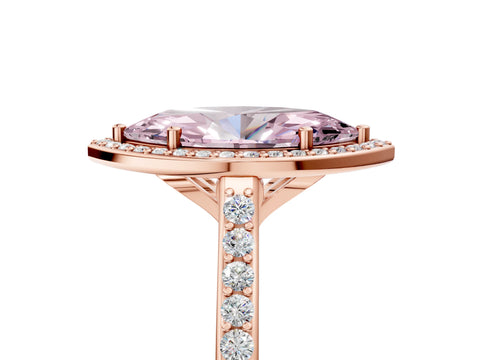 Rose gold Fancy Pink Marquise Cut Halo Round Diamond Pavé Band with Four-Prong Setting_8