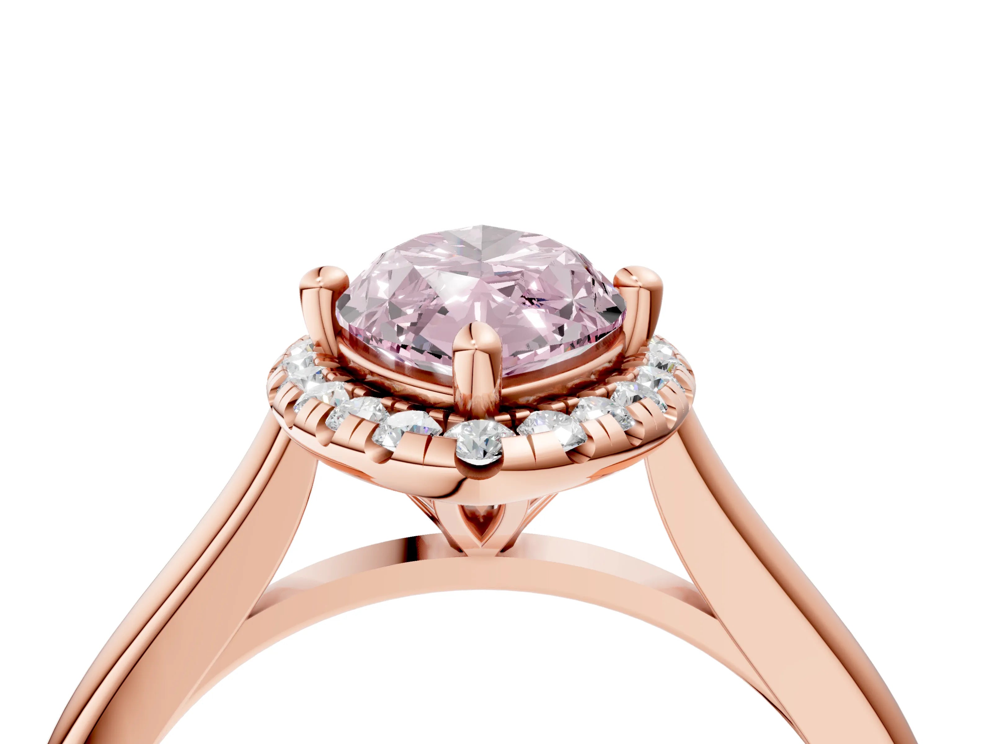 Rose gold Fancy Pink Marquise Cut Halo Round Diamond Solitaire Engagement Ring with Pave Band and Four-Prong Setting_16